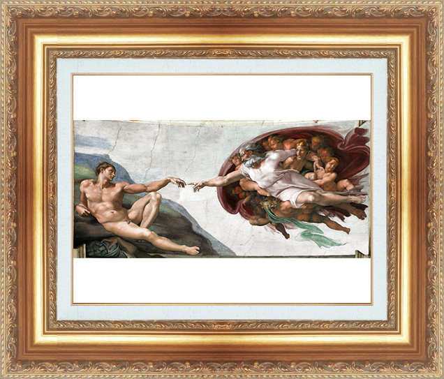 絵画 額縁付き 複製名画 世界の名画シリーズ ミケランジェロ・ブオナローティー 「 アダムの創造 」 サイズ 3号