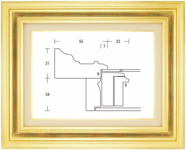 額縁 油彩額縁 油絵額縁 木製フレーム 回廊55 金 サイズP20号_画像1