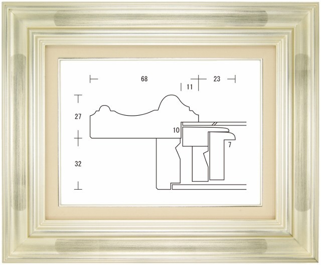 額縁 油彩額縁 油絵額縁 木製フレーム 春海角紋 銀 サイズP8号_画像1