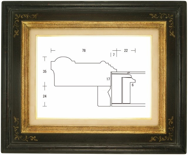 額縁 油彩額縁 油絵額縁 木製フレーム 利休マット付 金+鉄黒 サイズP6号_画像1