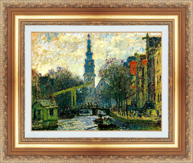 絵画 額縁付き 複製名画 世界の名画シリーズ クロード・モネ 「アムステルダムの運河」 サイズ 15号_画像1