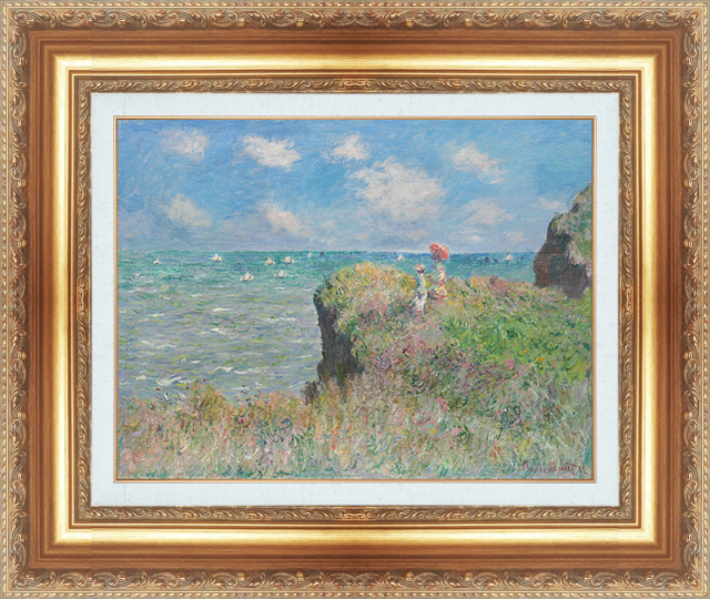 絵画 額縁付き 複製名画 世界の名画シリーズ クロード・モネ 「プールヴィルの断崖の上の散歩」 サイズ 8号