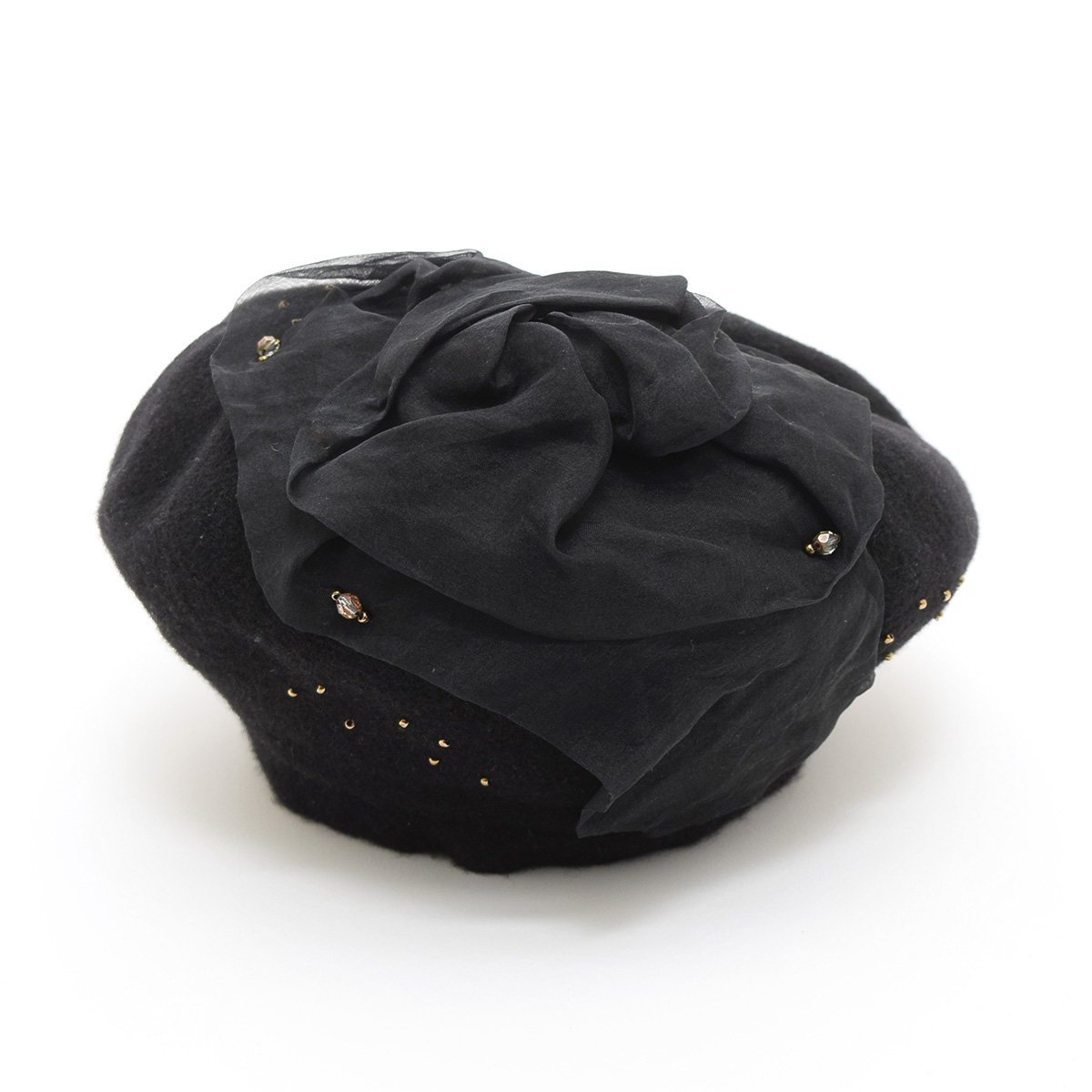 ◇491980 CA4LA カシラ 帽子 ビーズ装飾ベレー帽 レディース ブラック_画像1
