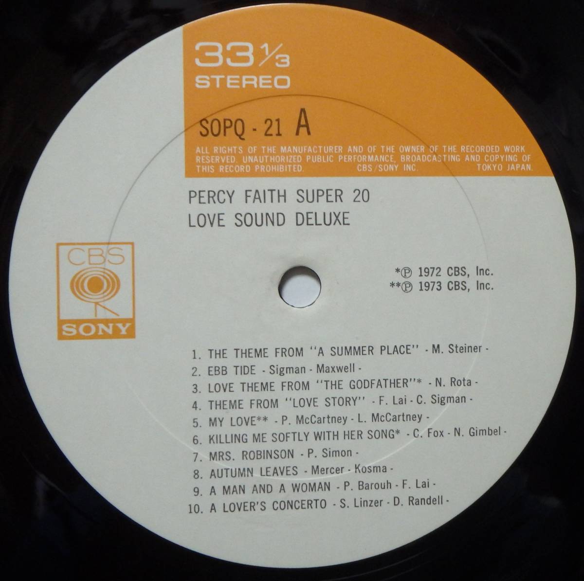 【GI262】PERCY FAITH And His Orchestra 「Super 20 Love Sound Deluxe」, 74 JPN(帯) Compilation　★楽団インスト/バラード