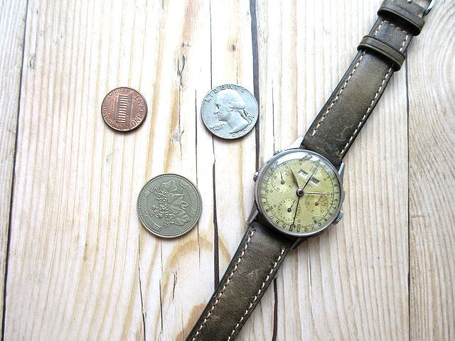 [ price cut possible ] bulge .-72C Wittnauer* Wit na- Triple calendar chronograph antique hand winding wristwatch 1940 period Longines 