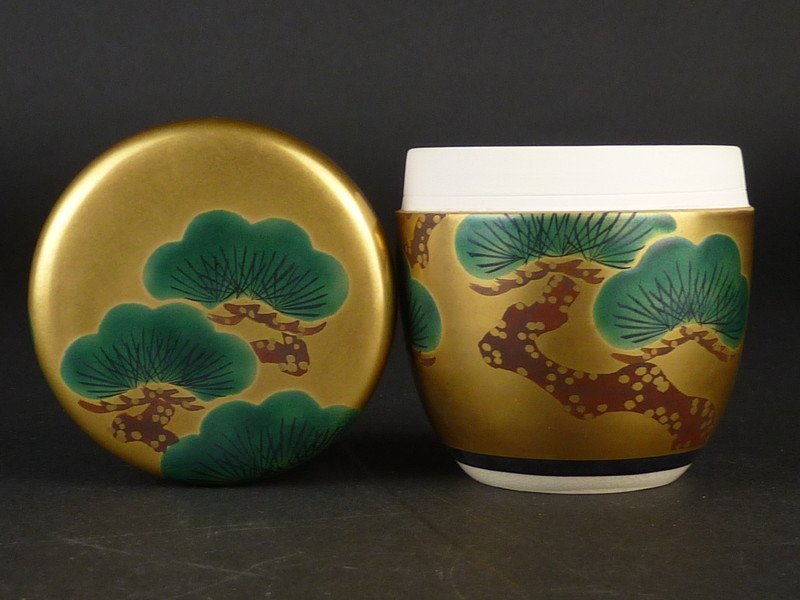 扇屋】平安 総峰 造「清水焼 老松文 棗」共箱 高さ 約8cm 幅 約7.5cm