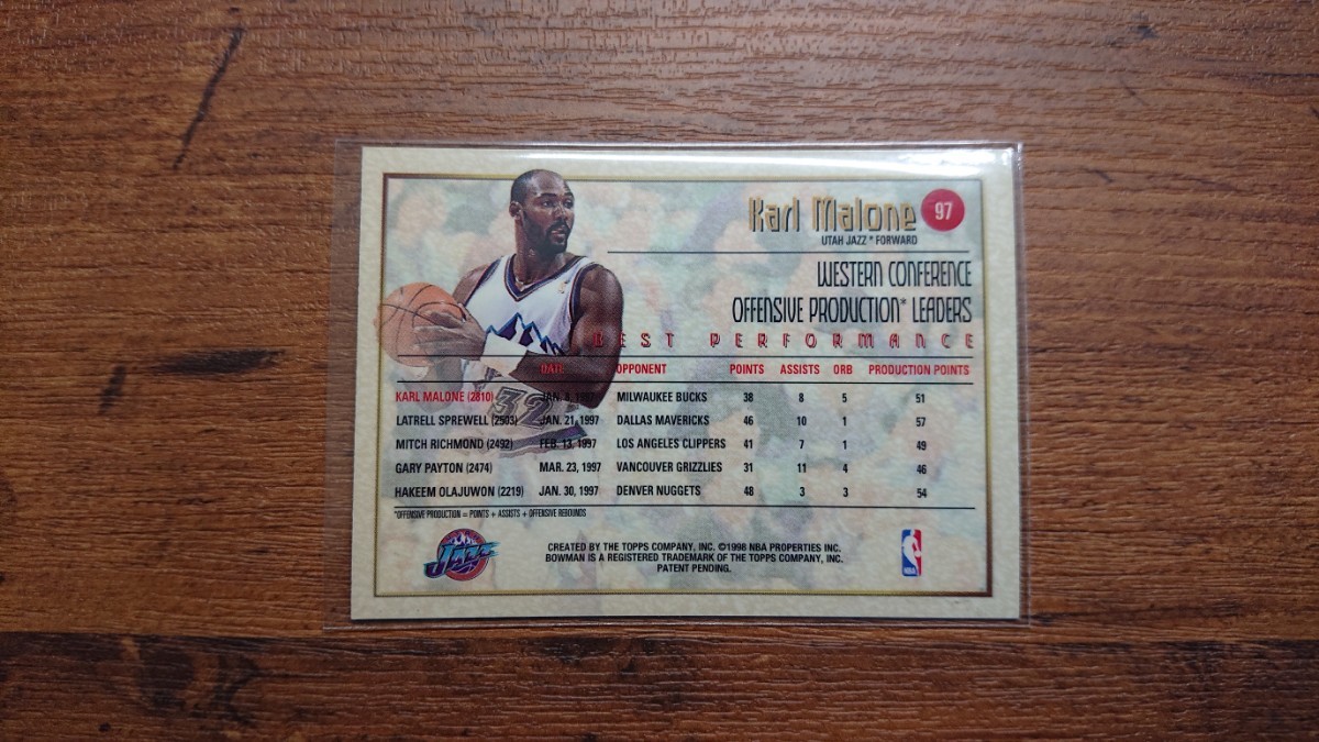 1997-98 Bowman's Best Karl Malone カール マローン 激レア キラキラ カード NBA Utah Jazz ユタ ジャズ_画像2