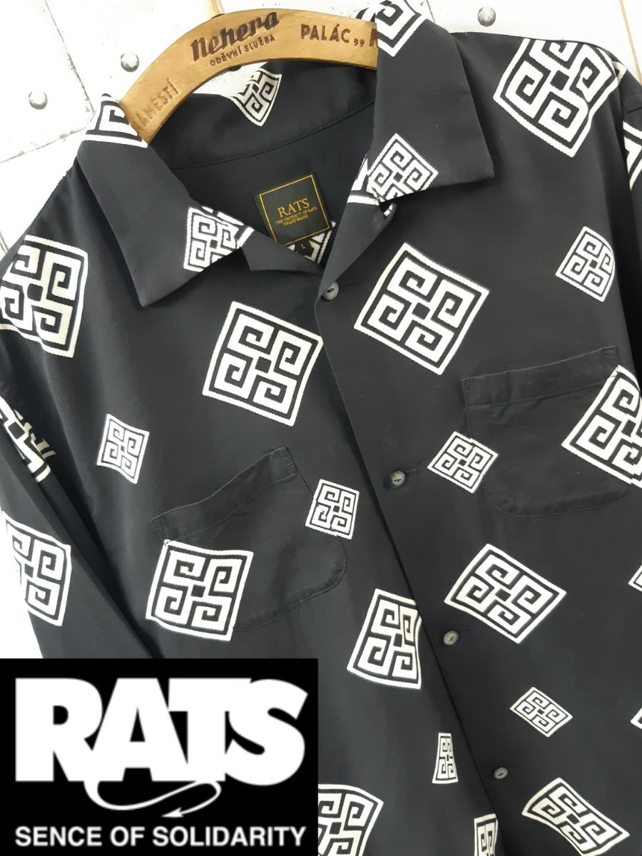 SALE！売り切り！XXL RATS FINE PATTERN SHIRT 19ss 小紋柄 ラッツ レーヨン シャツ 黒 総柄 レーヨンシャツ アロハシャツの画像1