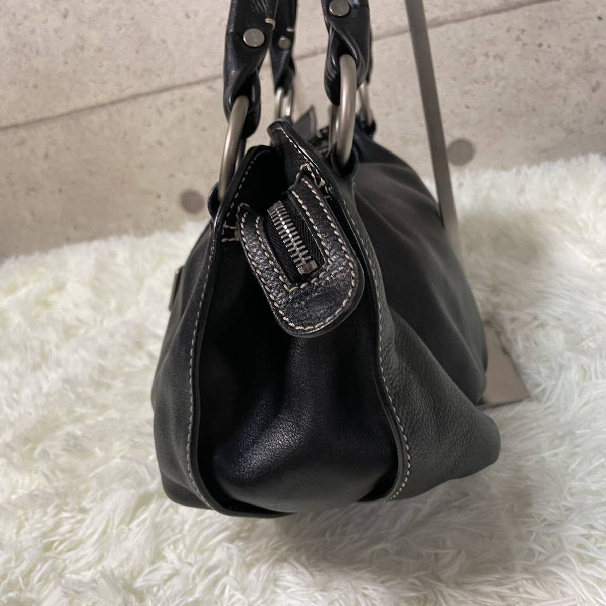 ①【極美品】CELINE ハンドバッグ ビタースイート シボ革 ブラック 黒