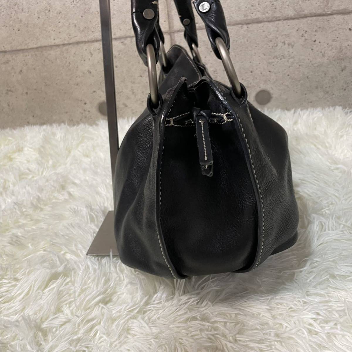 ①【極美品】CELINE ハンドバッグ ビタースイート シボ革 ブラック 黒