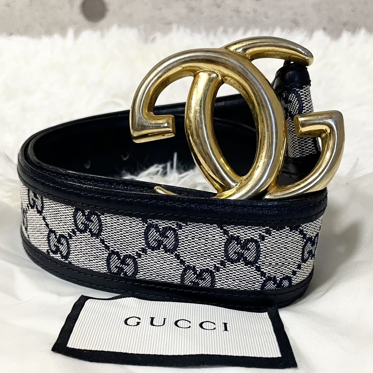 輝い 【希少】GUCCI ベルト GG柄 レザー ゴールド金具 インター