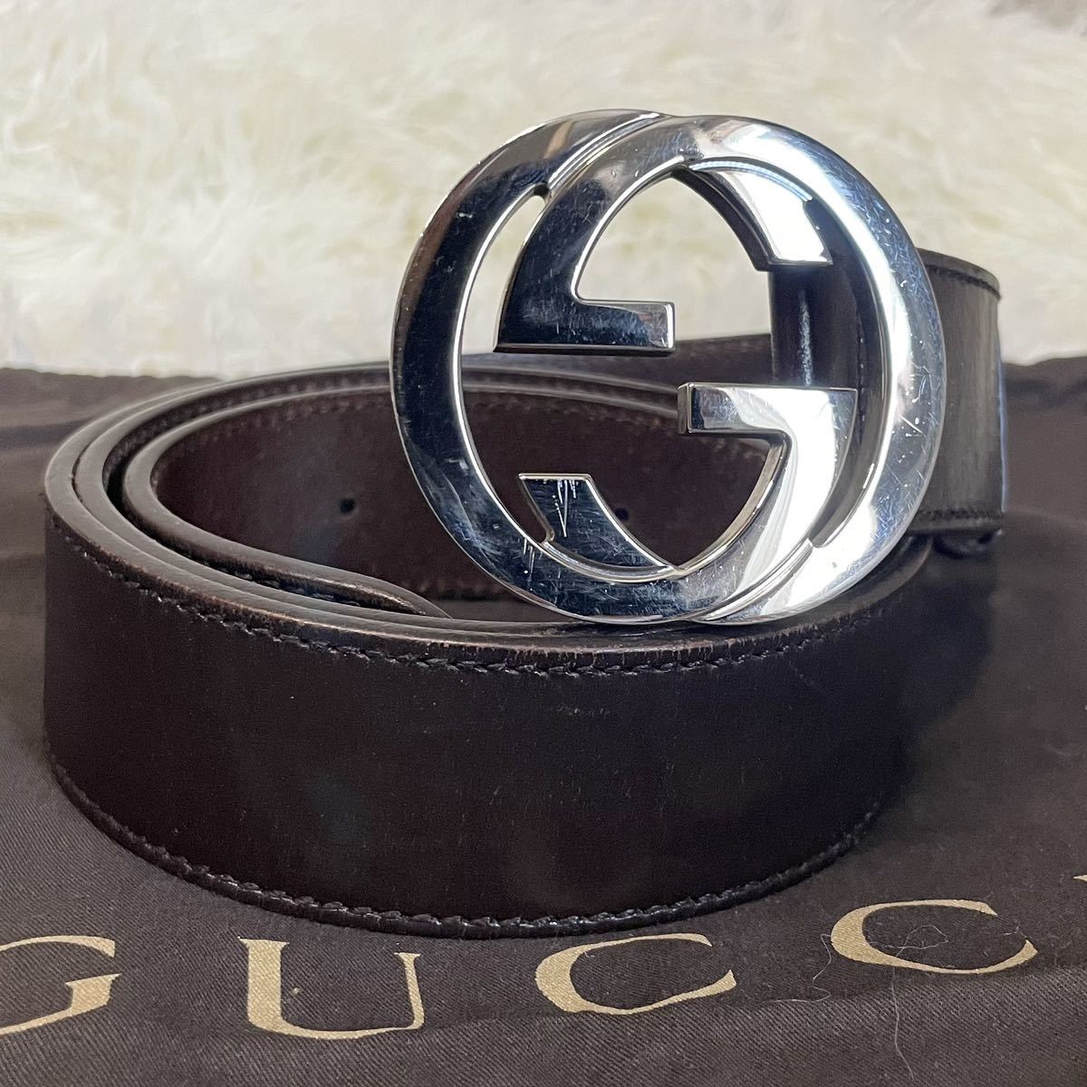 ①【極美品✨】GUCCI ベルト インターロッキング ダブルGG メンズ-