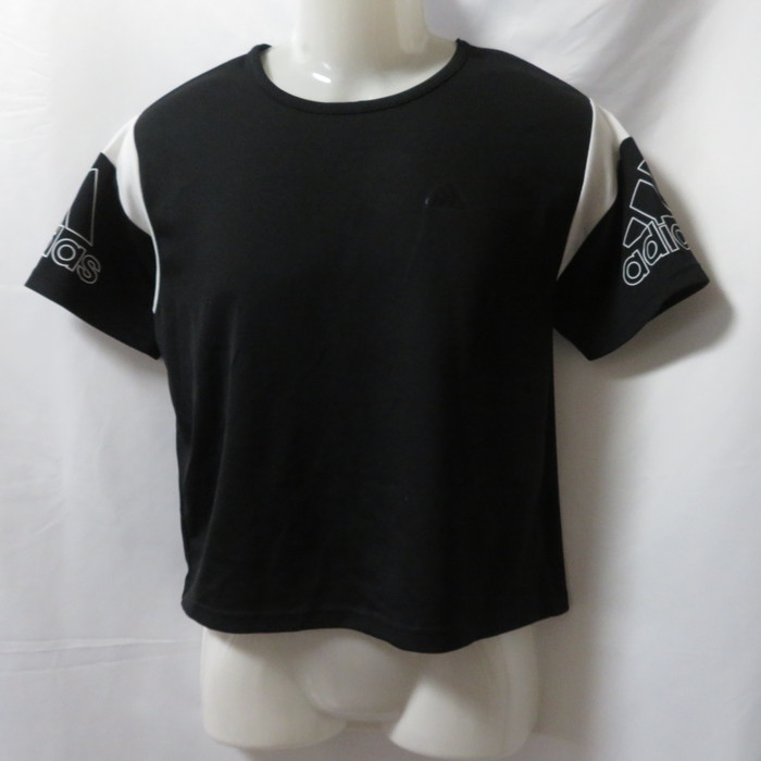 古着 レディースS adidas/アディダス ポリエステルTシャツ 半袖 スポーツ ジム ジョギング トレーニング ブラック FM5264