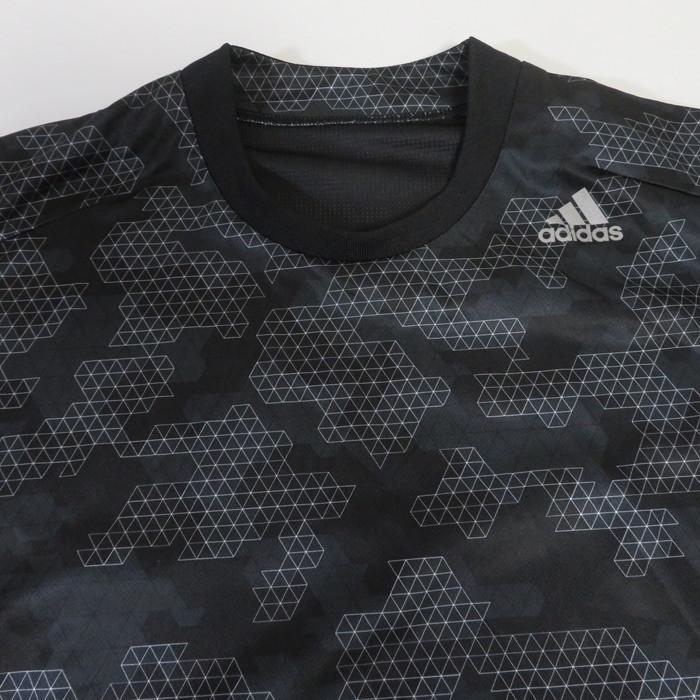 古着 メンズL adidas/アディダス ポリエステルTシャツ 半袖 スポーツ ジム ジョギング トレーニング ブラック系/柄 441258の画像4