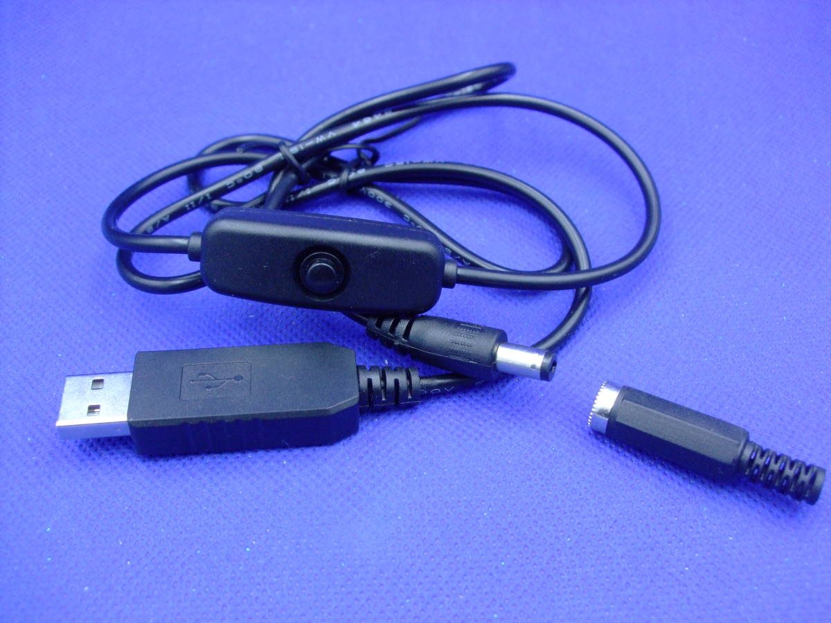 スイッチ付き　USB-DC変換ケーブル5V～12V 2.1mm DCオス1M USB 12V 昇圧 ケーブルDCプラグ 電源ケーブル USB→DC(外径5.5mm)_画像1