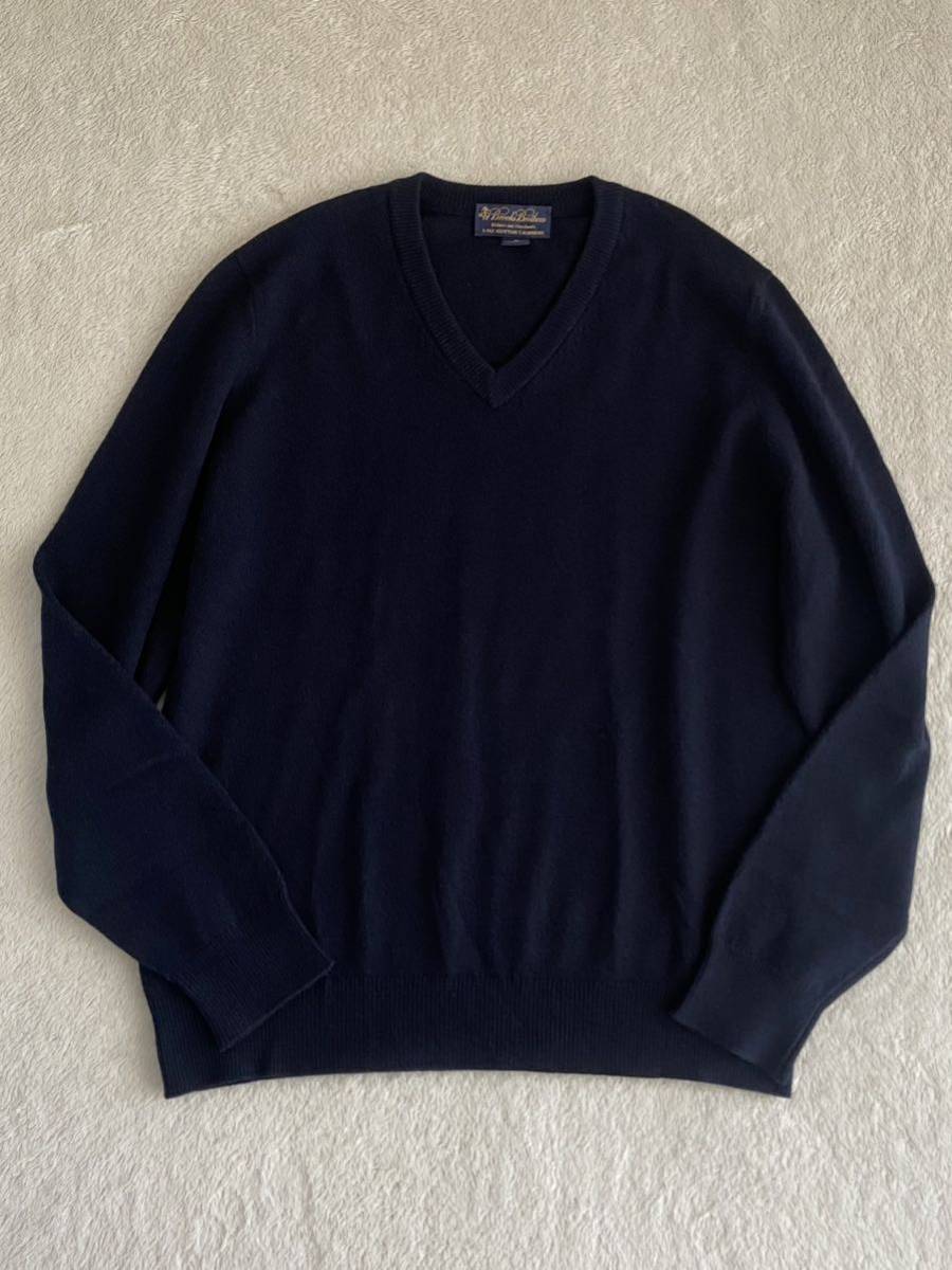 本物の メンズ 濃紺 ネイビー Vネックセーター カシミヤ100% sizeM