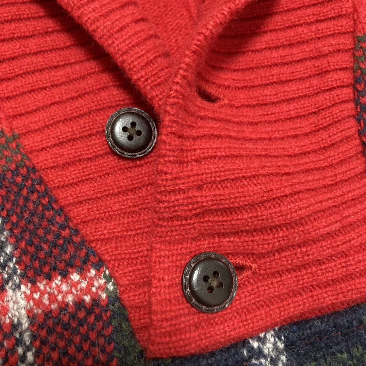 90s Kinloch Anderson ショール チェック ニット セーター L 赤 レッド