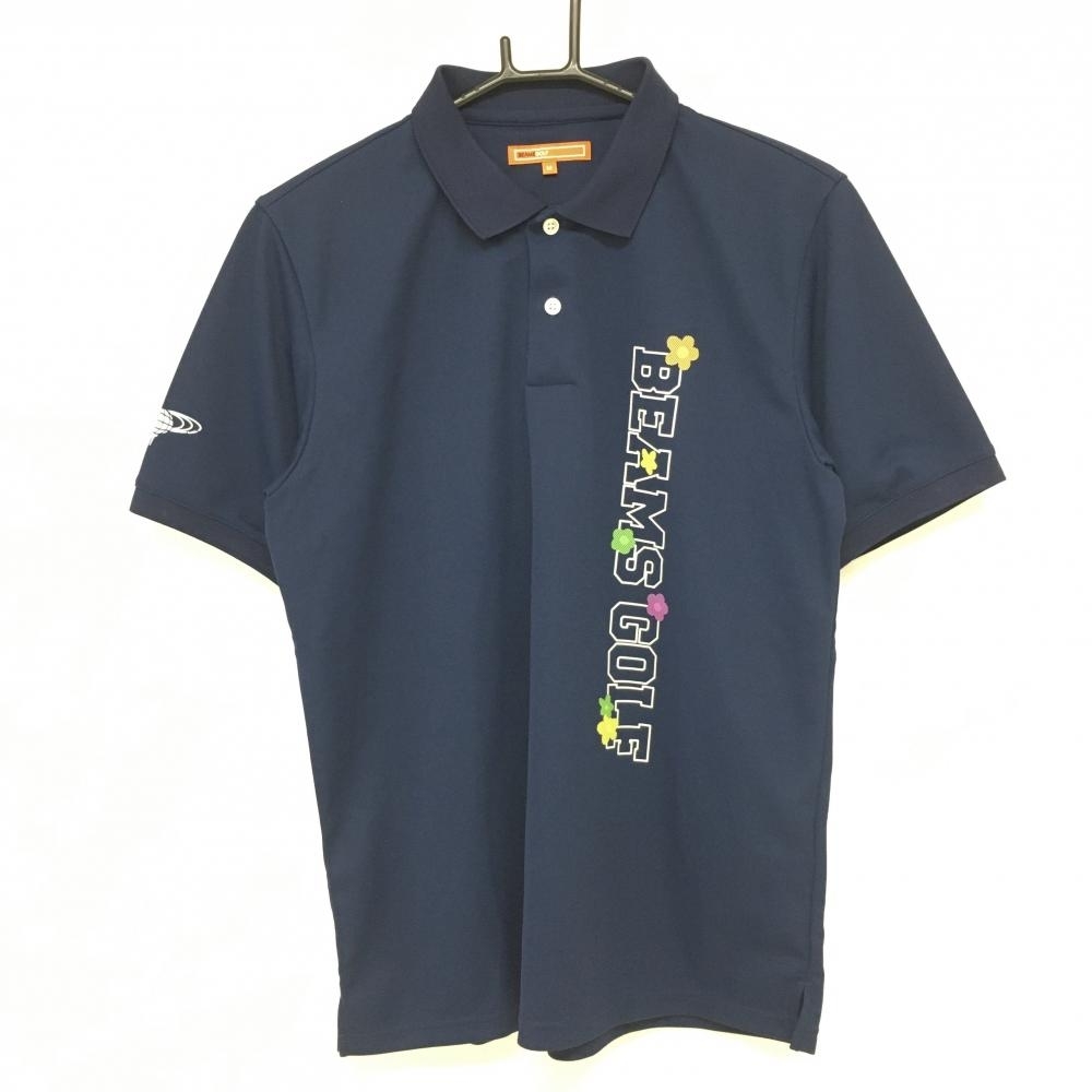 【超美品】ビームスゴルフ 半袖ポロシャツ ネイビー 花 メンズ M ゴルフウェア 2022年モデル BEAMS GOLF