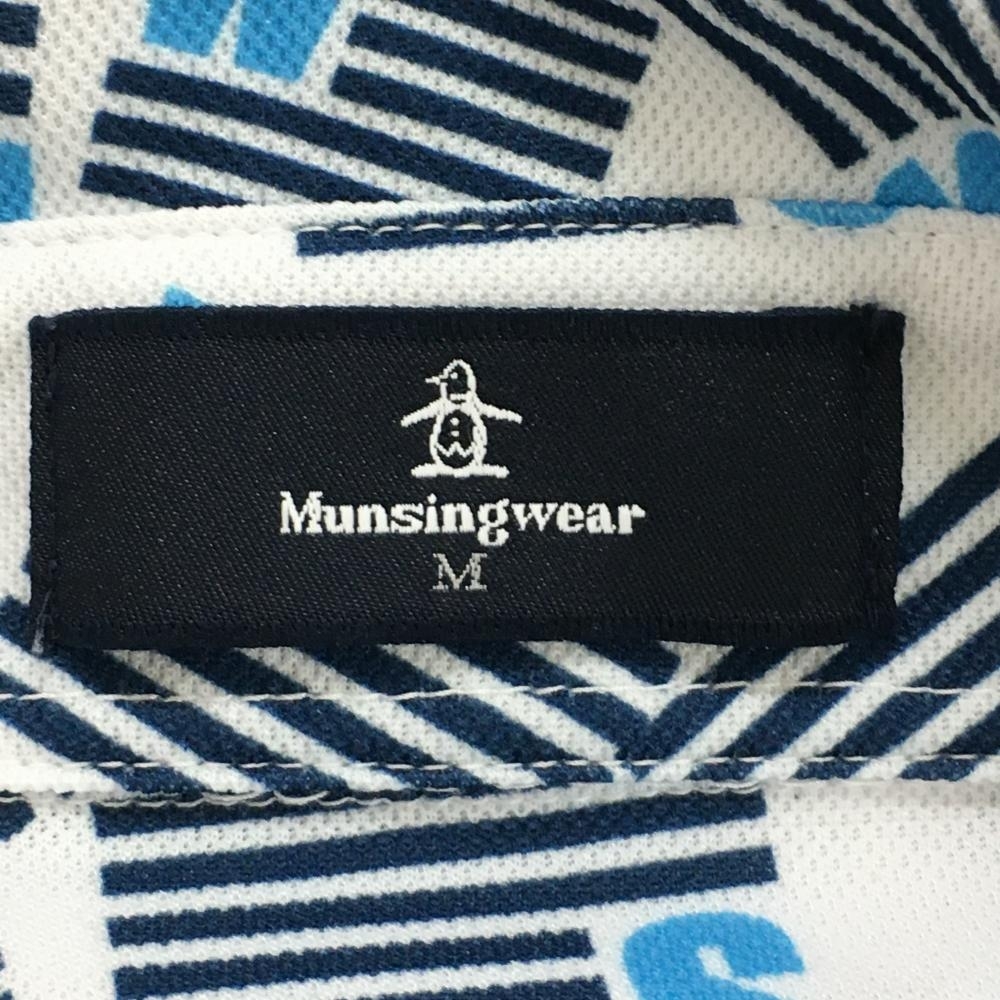 【超美品】マンシングウェア 半袖ポロシャツ 白×ネイビー 英字総柄 ロゴイエロー メンズ M ゴルフウェア 2022年モデル Munsingwear_画像4