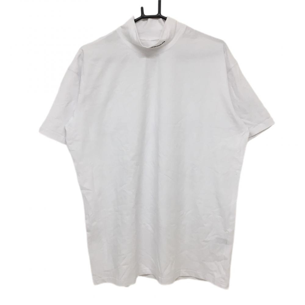 【美品】タングラム 半袖ハイネックシャツ 白×黒 バックプリント ネックロゴ メンズ L ゴルフウェア TANGRAM_画像1