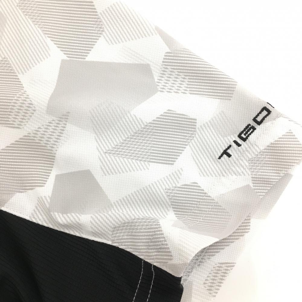 【超美品】ティゴラ 半袖ポロシャツ 白×グレー 総柄 異素材切替 メンズ 2XL ゴルフウェア TIGORA_画像4