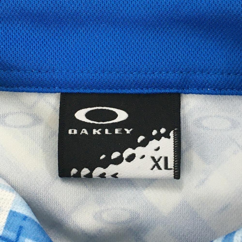 【美品】オークリー 半袖ポロシャツ ブルー×白 ロゴ総柄 ボタンダウン メンズ XL ゴルフウェア Oakley_画像4
