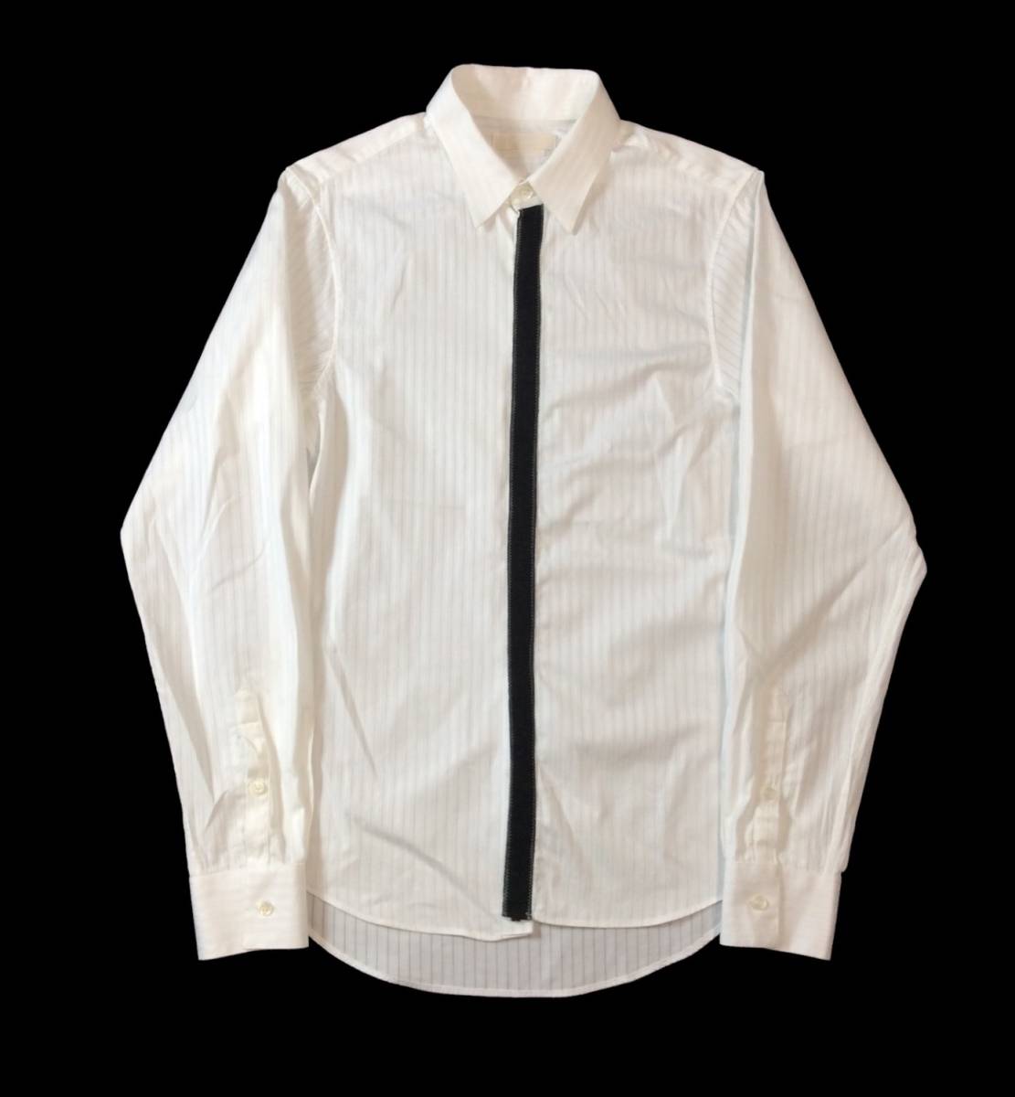 アレキサンダーマックイーン ALEXANDERMcQUEEN ITALY製 ストライプ ドレスシャツ 長袖 隠しボタン ホワイト/ブラック メンズ 46 (ma)