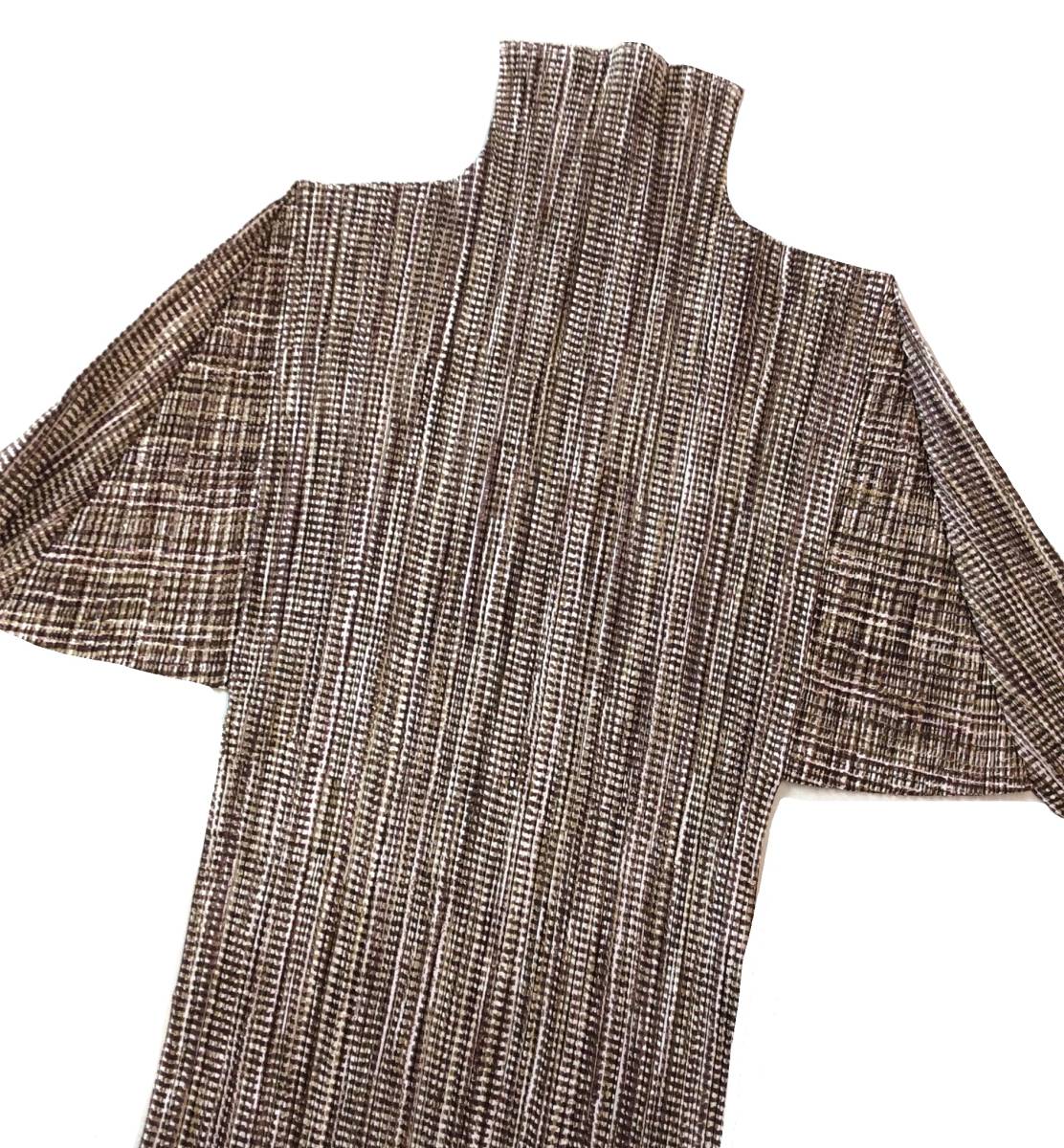 PLEATS PLEASE ISSEY MIYAKE プリーツプリーズ イッセイミヤケ ハイネック カットソー トップス ブラウス タートルネック ブラウン 3 (ma)_画像3