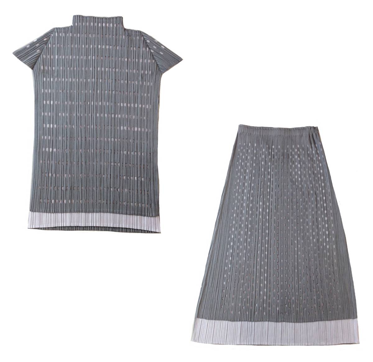 PLEATS PLEASE ISSEY MIYAKE プリーツプリーズ イッセイミヤケ ドットカッティング レイヤード セットアップ トップス スカート グレー 3