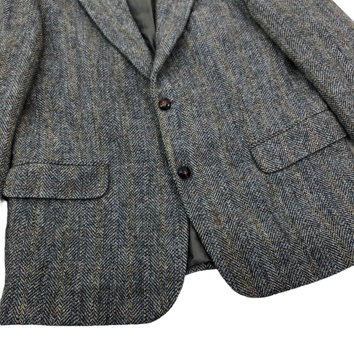 m424-21 Harris Tweed ハリスツイード Eunova テーラード ジャケット ブレザー 上着 羽織り ツィード グレー系 メンズ 実寸参考_画像3