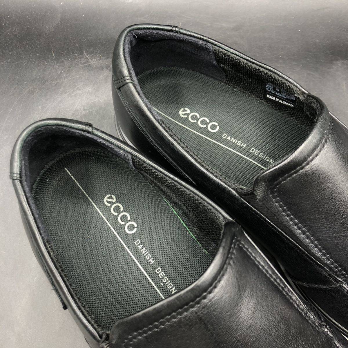 M1577 ecco エコー レザー ビジネスシューズ ローファー スリッポン メンズ US7/25.0cm ブラック 黒 革靴_画像7