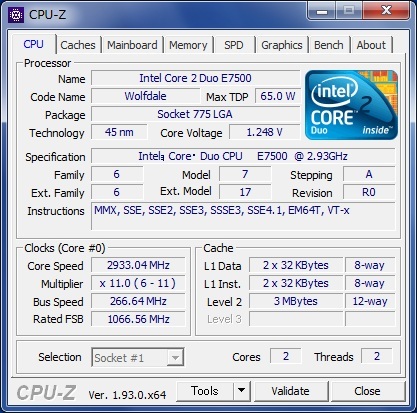 INTEL LGA775 CORE 2 DUO E7500 2.93GHz SLGTE 即決! 43_098_画像2