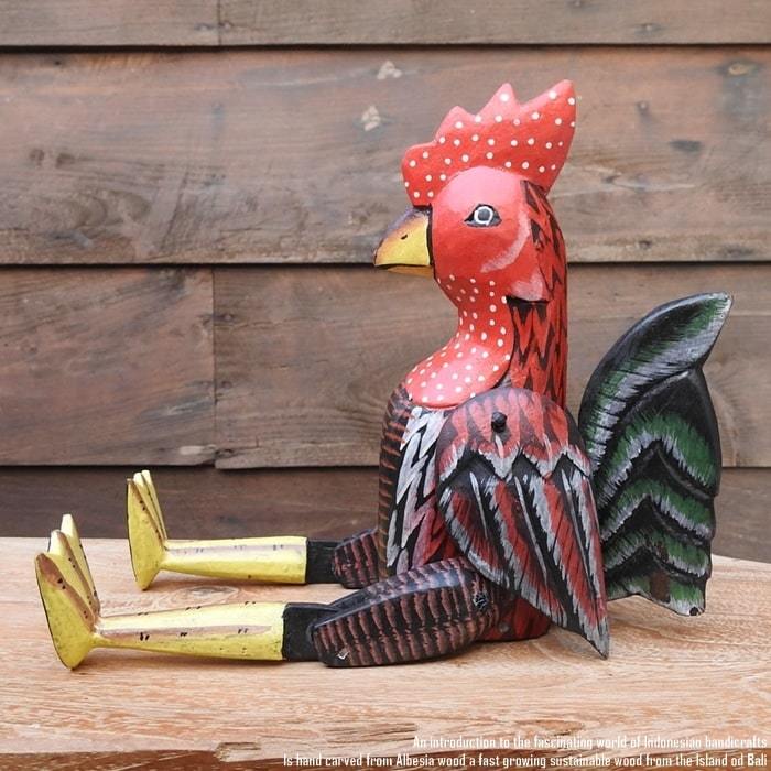 お座り ニワトリさん Mサイズ ウェルカム人形 鶏 にわとり 鳥 木製 木彫りの置物 動物インテリア バリ雑貨 アジアン雑貨_画像9