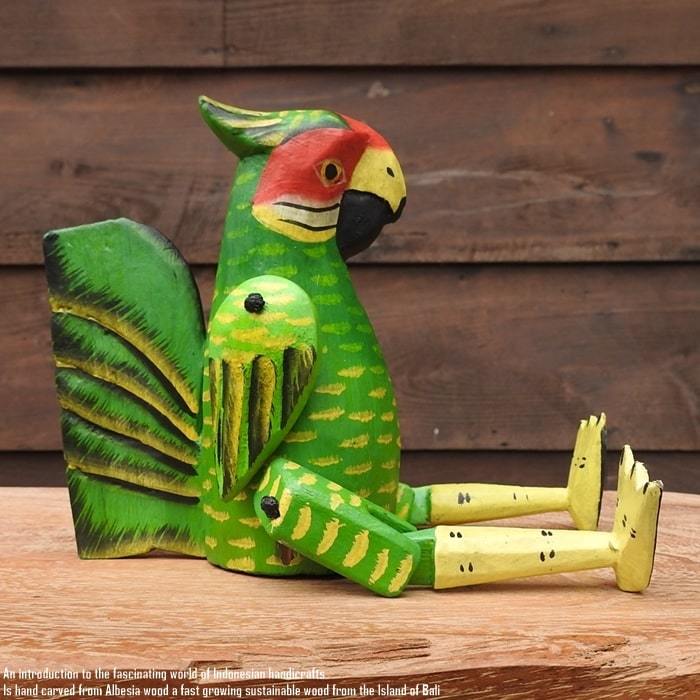 お座り オウムさん Sサイズ ウェルカム人形 鳥 木製 木彫りの置物 動物インテリア アジアン雑貨 動物置物 木製オブジェ_画像8