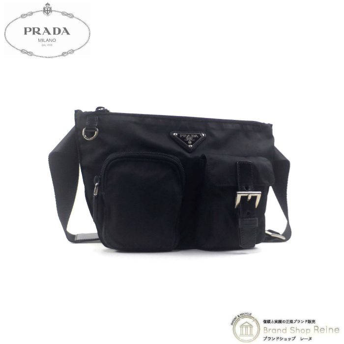 プラダ （PRADA） ナイロン テスート ボディバッグ ウエストポーチ トライアングルロゴ ベルトバッグ メンズ NERO（中古）_画像1