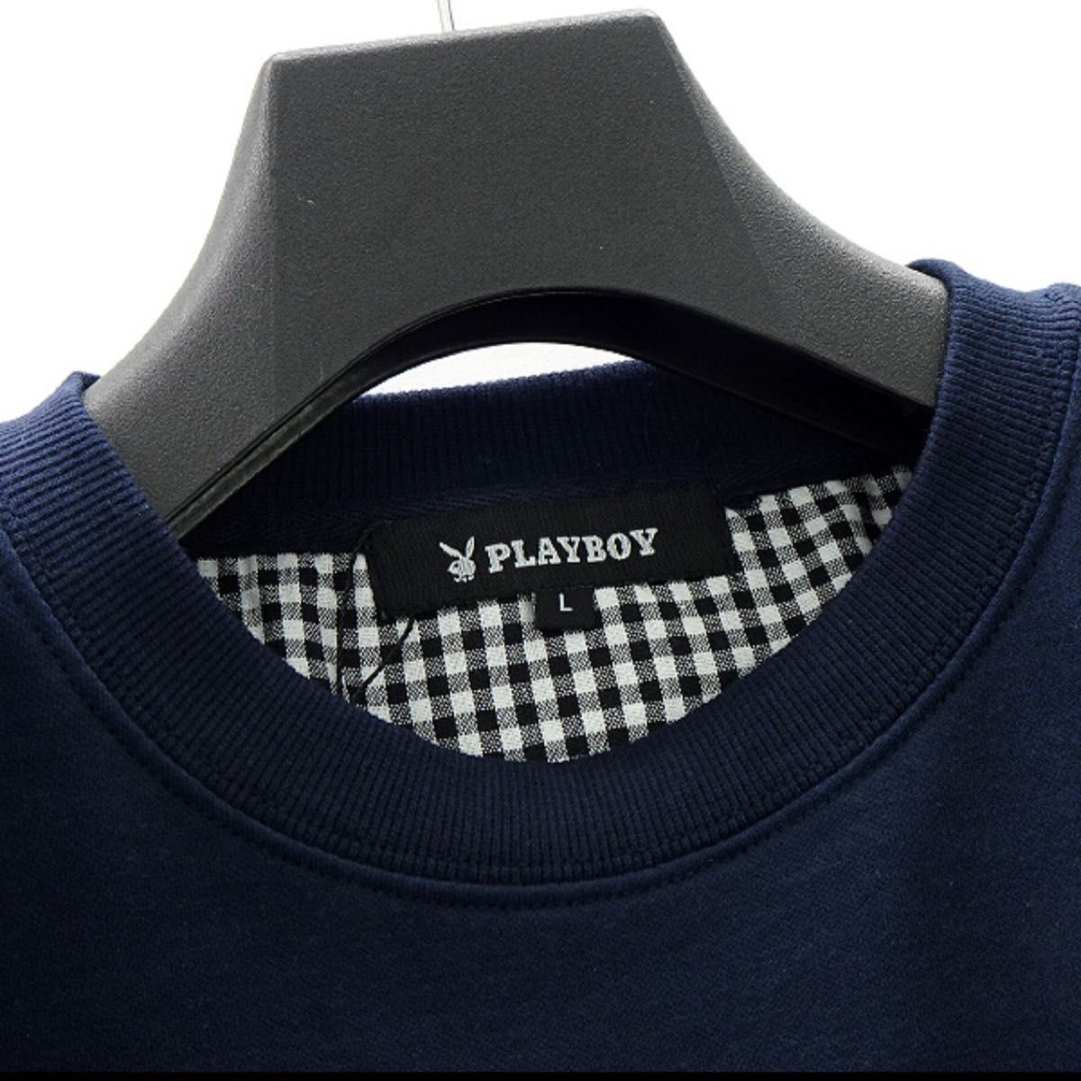 新品【PLAYBOY】23年新作クルーネックスウェットトレーナーXL(ネイビー)プルオーバーバニー刺繍