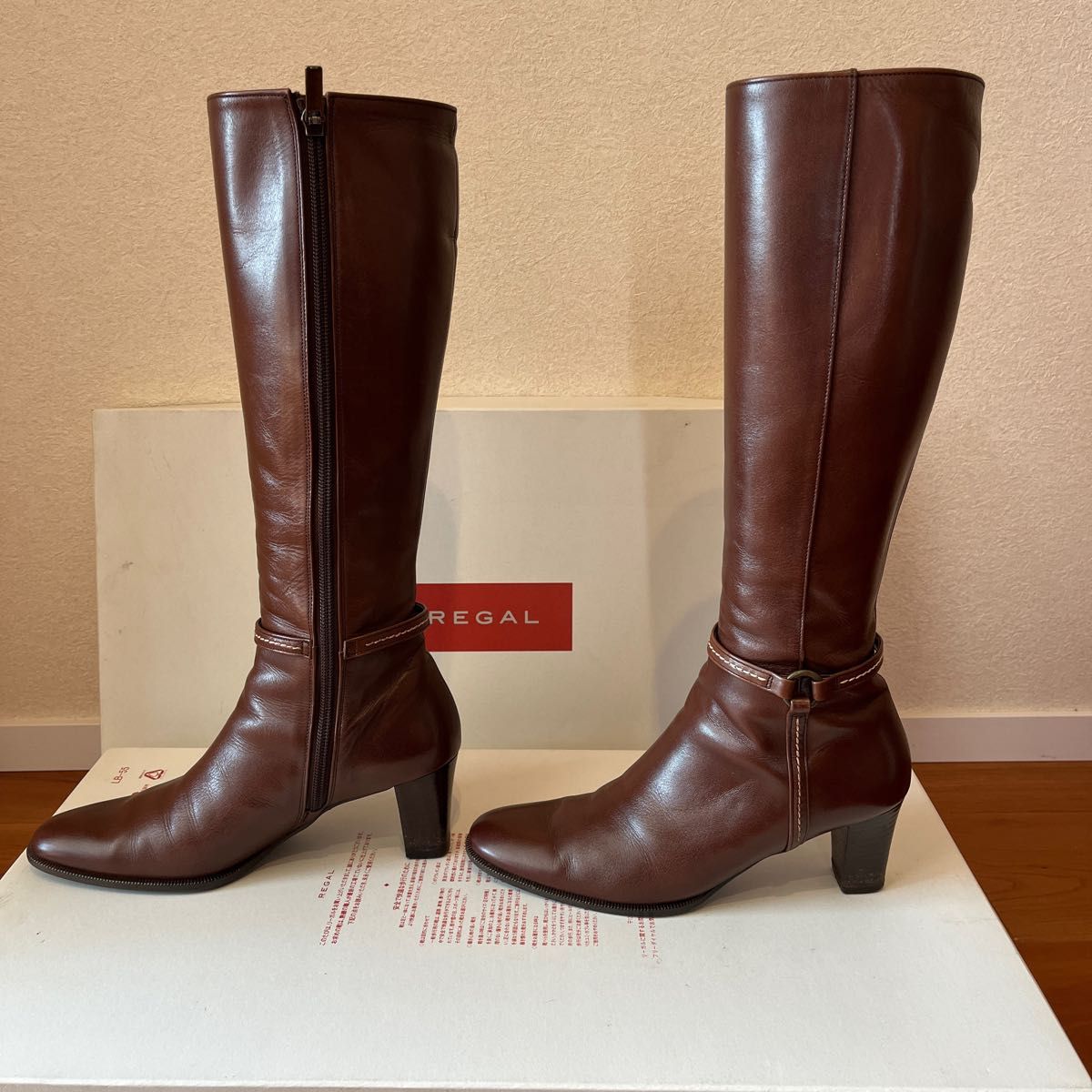 美品】REGAL リーガル 23cm サイドジップ ロングブーツ 黒 ブラック-