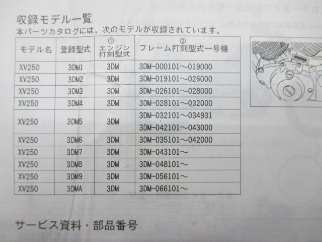 XV250ビラーゴ パーツリスト 1版 ヤマハ 正規 中古 バイク 整備書 3DM1～3DM9 3DMA 整備に oo 車検 パーツカタログ 整備書_3DM-28198-14-J1