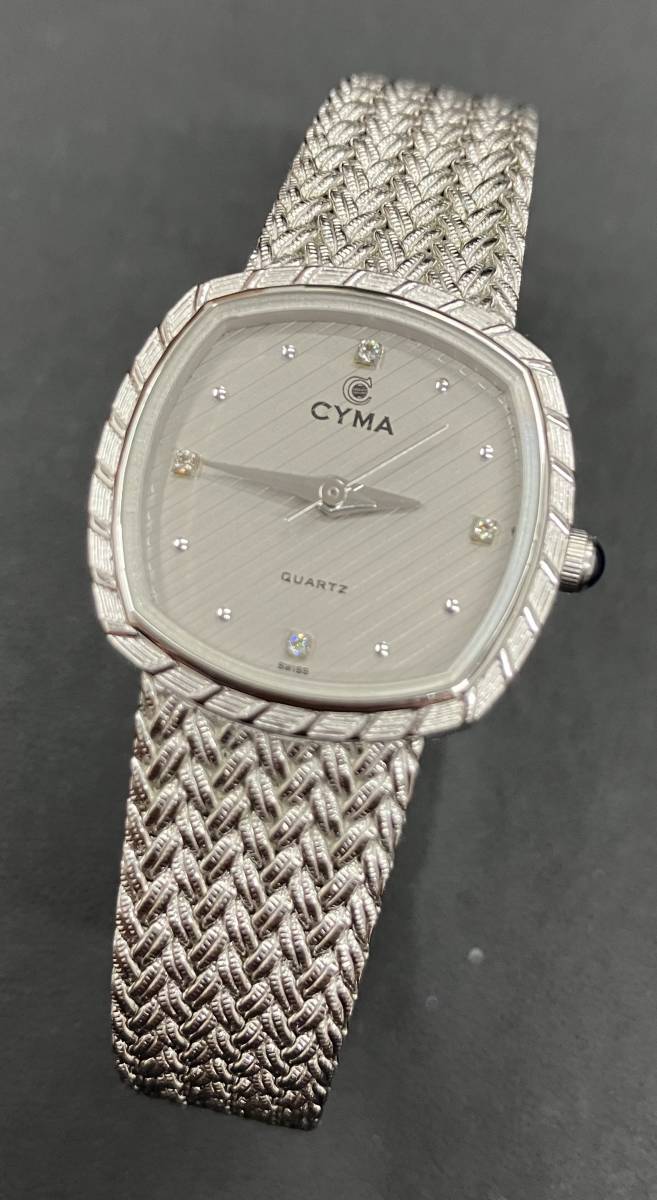 CYMA シーマ 616SP 3針 クオーツ ベルト純正 メンズ 腕時計 4Pダイヤ シルバー ※不動 管2595_画像1