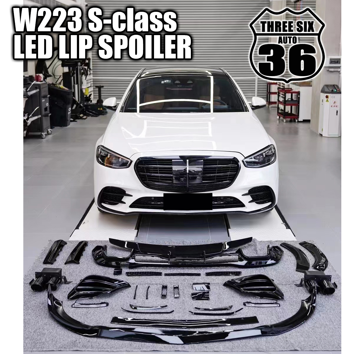 ★品質保証！W223 フロントリップ ダクトカバー LED リアディフューザー トランクスポイラー マフラーカッター S400 S500 S580 S63 S65_画像7