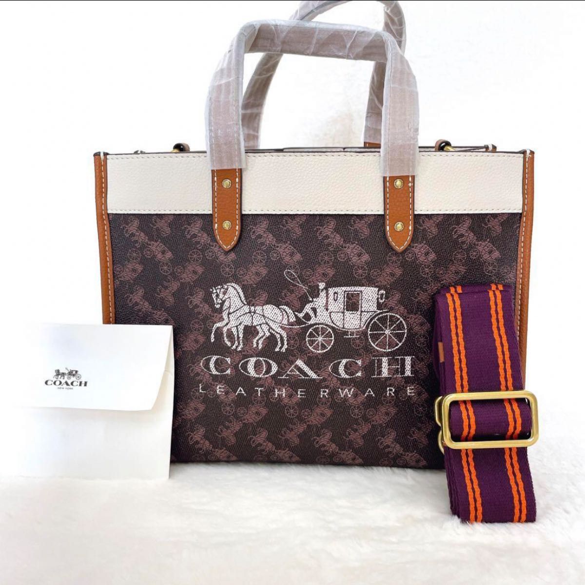 【24時間以内発送】COACH トート 2way ブラウンホワイトキャリッジ トートバッグ