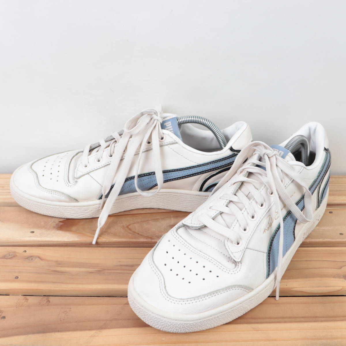 z7619 プーマ ラルフ サンプソン ロー フープス US10 28.0cm/白 ホワイト ライトブルー PUMA Ralph Sampson Low メンズ スニーカー 中古_画像1