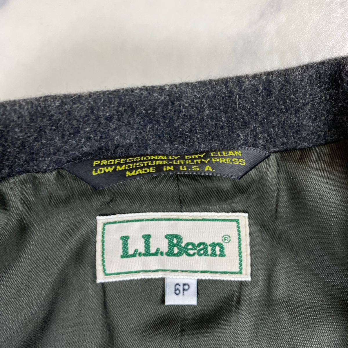 超希少 極美品 L.L.Bean エルエルビーン テーラードジャケット 70s 80s USA製 カシミア混 メルトン 2B 6Pサイズ VINTAGE チャコールグレー_画像2