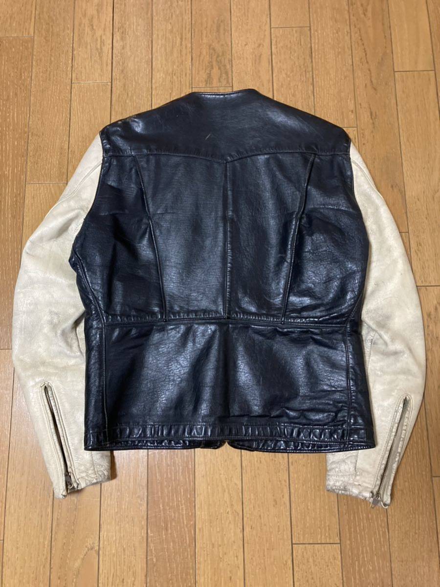 50s BATES ツートン レザーライダースジャケット ノーカラー