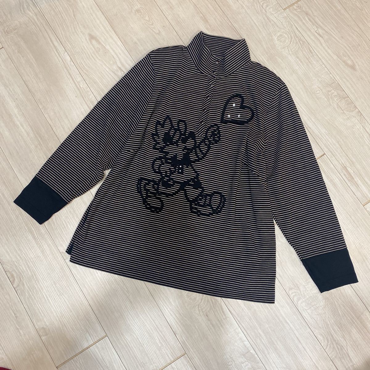 ゴルフ高級プレタポルテトピーズTOPYSの長袖Tシャツ ボーダーカットソー ハイネック黒白_画像1