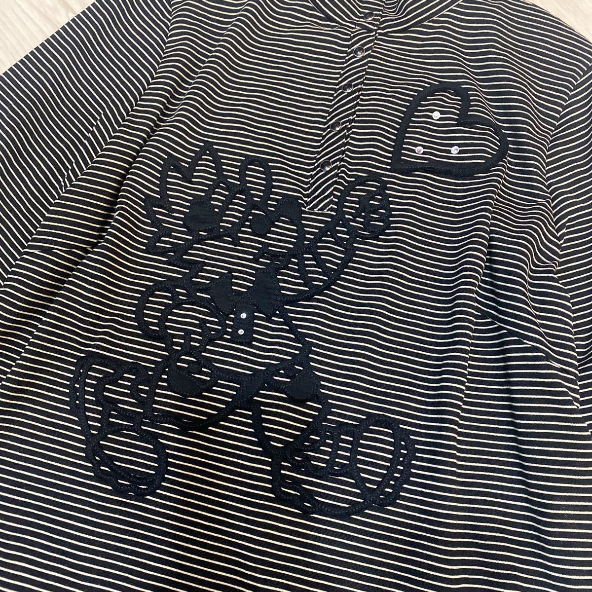 ゴルフ高級プレタポルテトピーズTOPYSの長袖Tシャツ ボーダーカットソー ハイネック黒白_画像2