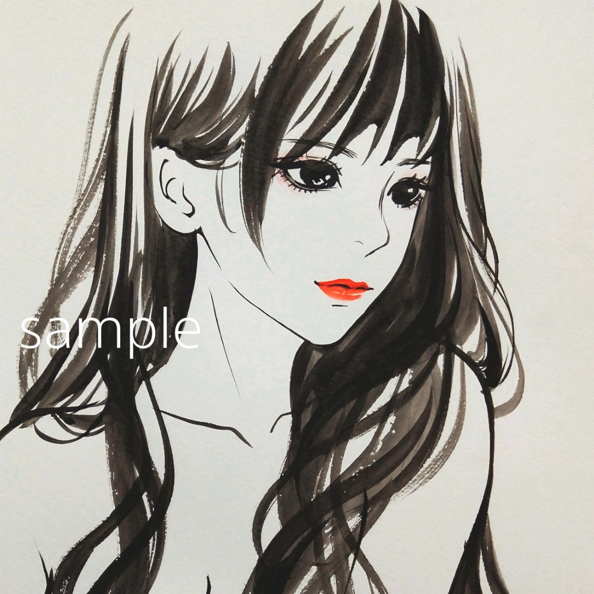 肉筆原画 手描きイラスト 水彩画 美人画 ドローイング A4 裸婦画