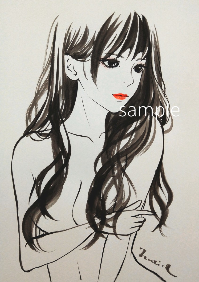 肉筆原画 手描きイラスト 水彩画 美人画 ドローイング A4 裸婦画