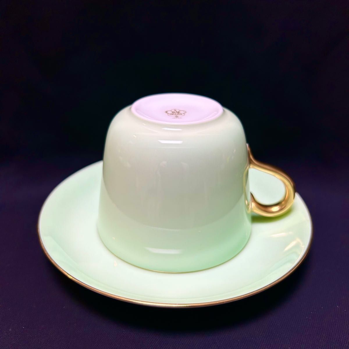 大倉陶園 色蒔き モーニングカップ&ソーサー ライトグリーン 2客