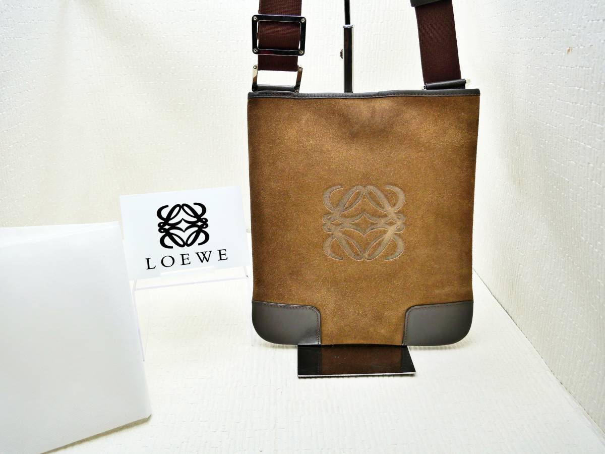 ★1円スタート 美品　LOEWE ロエベ ショルダーバッグ アナグラム　スエード レザー 斜め掛け 　　　ブラウン_画像2